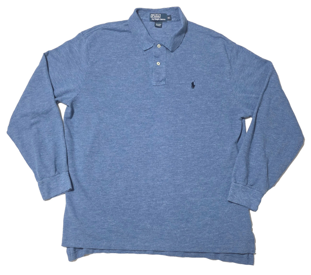 Polo Ralph Lauren Long Sleeve Polo Shirt Mens XL Blue Heather Cotton Pony Logo